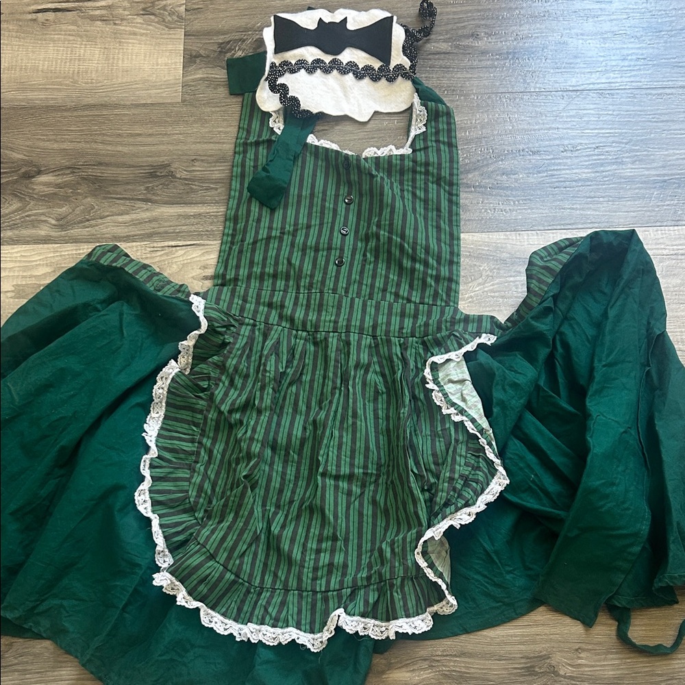 Green Striped Women's Dress with Lace Trim